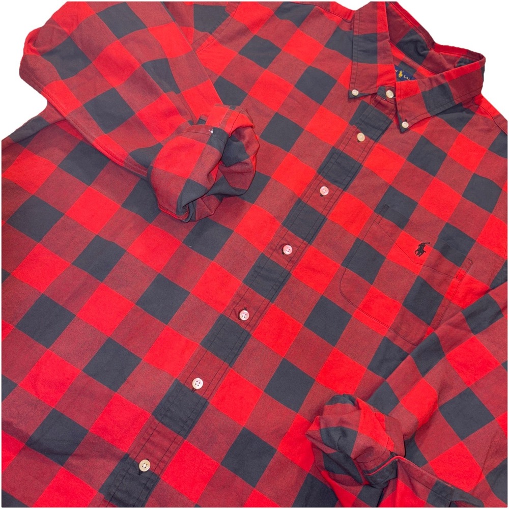 Polo Ralph Lauren Chamois‎ Red Black Buffalo Plaid Long Sleeve Men's XXL